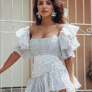 White Ruffle Polkadot Dress